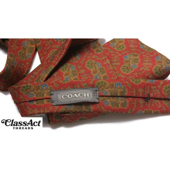 COACH Men’s Neck Tie 100% Silk Red Geometric 4" Wide - Picture 2 of 4